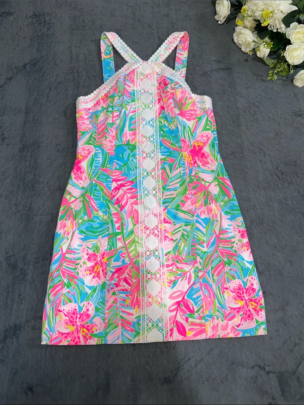 Lilly Pulitzer Vena Stretch Shift Pink, Blue & Green Tropical Shift Dress size 4